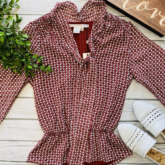 Studio M Lined Front Tie Peasant Blouse NWT - Picture 2 of 7